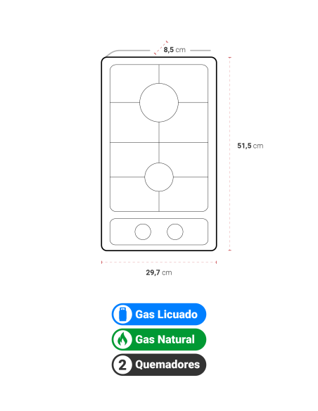 Encimera Gas Natural Albin Trotter Breit 2 Platos