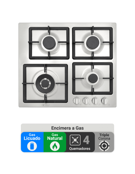 Encimera Gas Natural Albin Trotter Quadra 60 cm 4 Platos