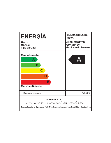 Encimera Gas Natural Albin Trotter Quadra 90 cm...