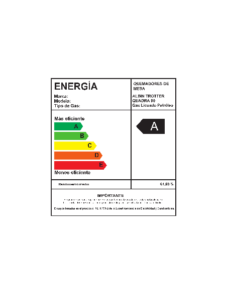 Encimera Gas Natural Albin Trotter Quadra 90 cm 6 Platos