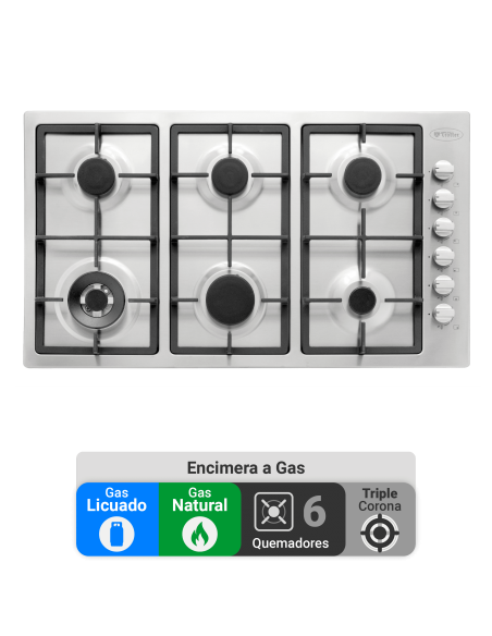 Encimera Gas Natural Albin Trotter Quadra 90 cm 6 Platos