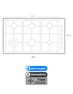 Encimera Gas Licuado Albin Trotter Quadra 90 cm 6 Platos 2