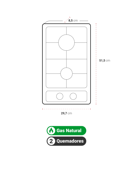 Encimera Gas Natural Albin Trotter Breit 2 Platos