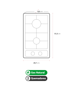 Encimera Gas Natural Albin Trotter Breit FF 2 Platos 2