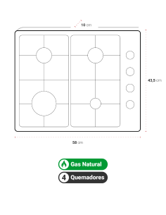 Encimera Gas Natural Albin Trotter Fein FF FFD 4 Platos 2