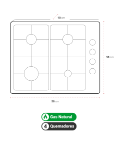 Encimera Gas Natural Albin Trotter Klassik 60 FFD 4 Platos 2