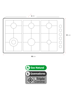 Encimera Gas Natural Albin Trotter Quadra 90 cm 6 Platos 2