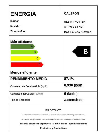Calefont Albin Trotter 11 Litros Tiro Natural Gas Licuado 24