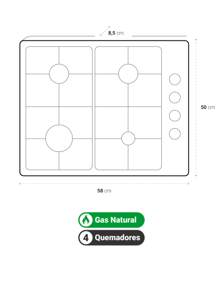 Encimera Gas Natural Albin Trotter Breit 60 4 Platos