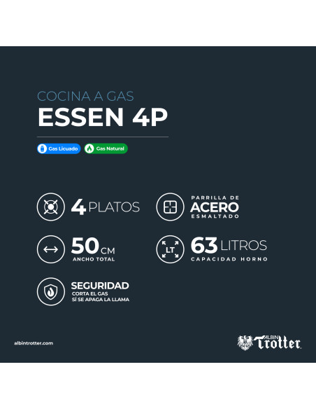 Cocina a gas ESSEN 4P 4 platos Negro Matte