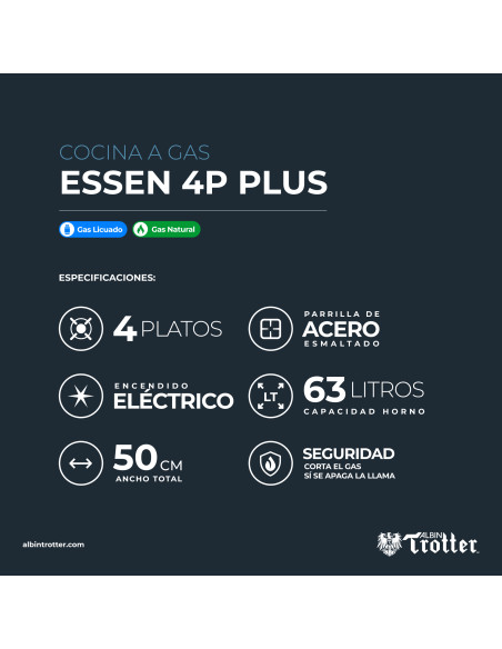 Cocina a gas ESSEN 4P PLUS 4 platos Acero Inoxidable