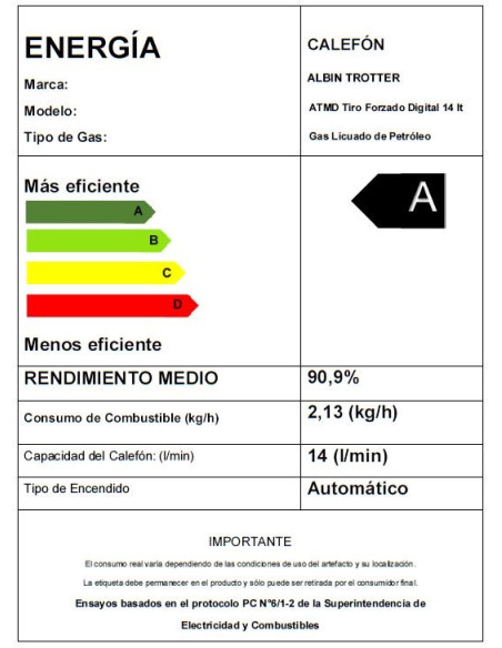 Calefont Albin Trotter 14 Litros Tiro Forzado Gas Licuado
