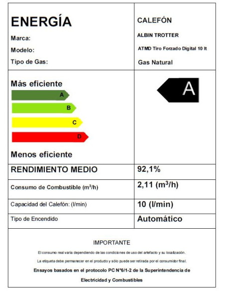 Calefont Albin Trotter 10 Litros Tiro Forzado Gas Licuado