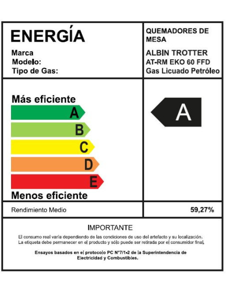 Encimera Gas Licuado Albin Trotter Eko 60 FFD 4 Platos