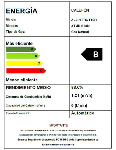 Calefón ATMD 6 Litros Tiro Natural