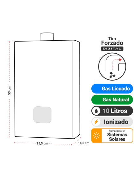 Calefón ATMD 10 Litros Tiro Forzado Digital