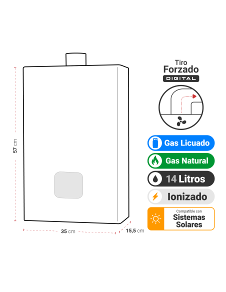 Calefón ATMD 14 Litros Tiro Forzado Digital