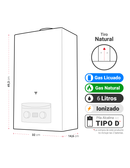 Calefont Albin Trotter 6 Litros Tiro Natural Gas Licuado