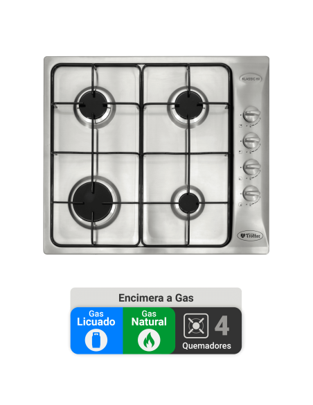 Encimera Gas Licuado Albin Trotter Klassik 60 FFD 4 Platos