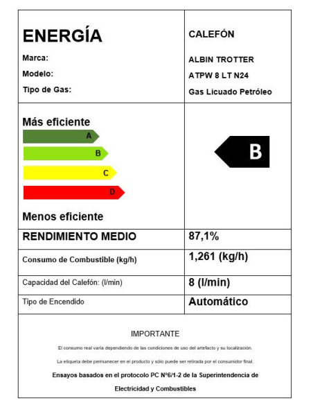 Calefont Albin Trotter 8 Litros Tiro Natural Gas Licuado N24