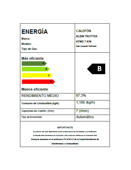 Calefont Albin Trotter 7 Litros Tiro Natural Gas Licuado